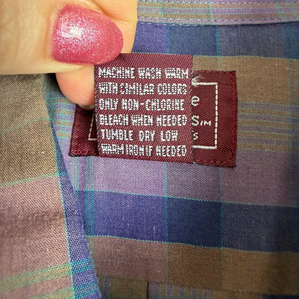 Cambridge Classics Men's Large Purple Brown Plaid Long Sleeve Button Down Shirt - Picture 8 of 8